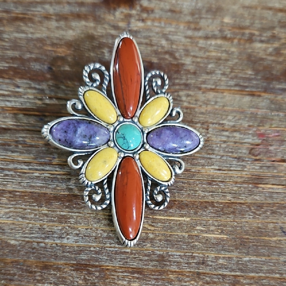 Vintage 925 Sterling CAROLYN POLLACK Gemstone Pendant/Brooch